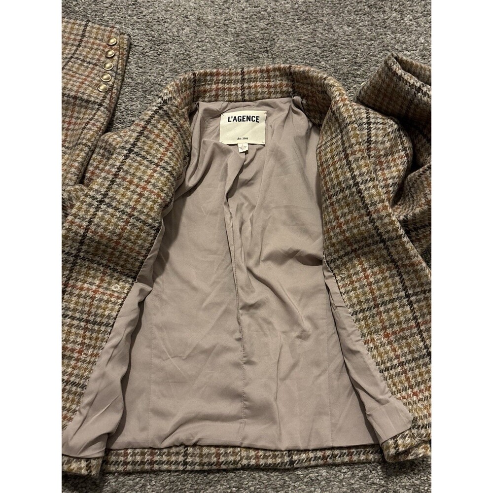 L’agence Cropped Double Breasted Blazer Size 6 Houndstooth Tan - Picture 6 of 10